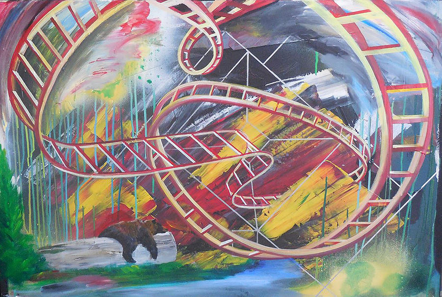 A roller coaster painting with a bear  Description automatically generated